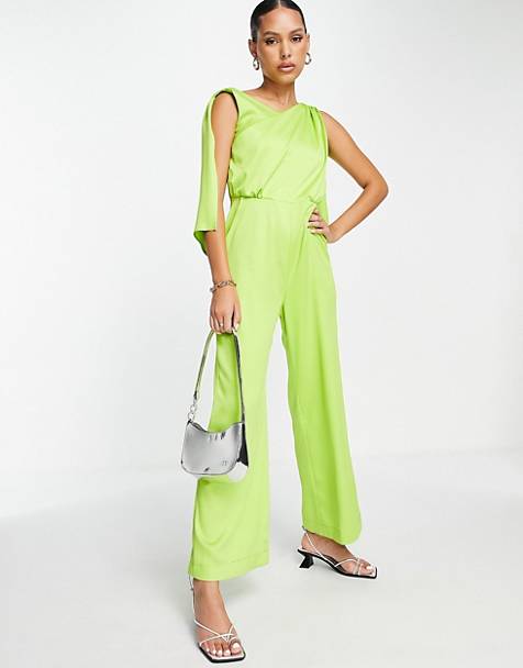 ASOS Satin Tea Jumpsuit With Lace Up Back in Green Womens Clothing Jumpsuits and rompers Full-length jumpsuits and rompers 