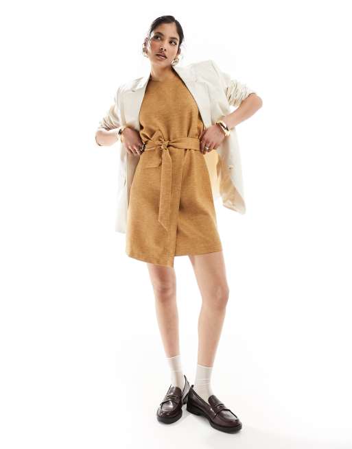 Closet London drape tailored mini dress in taupe brown | ASOS