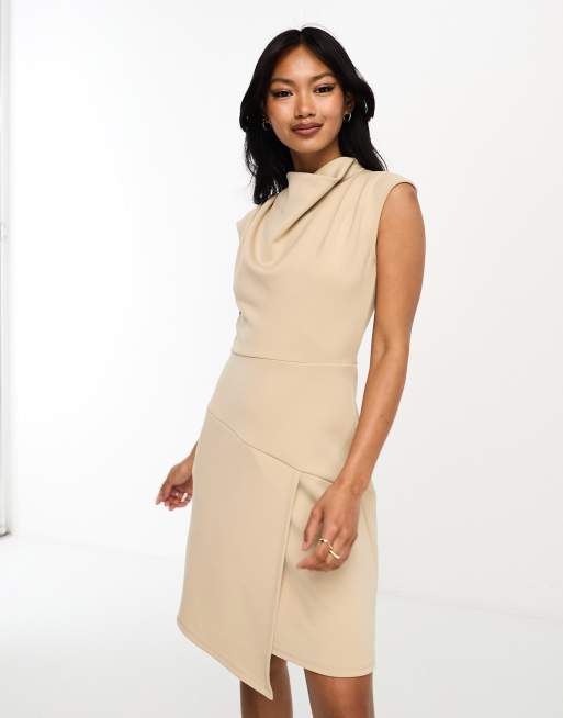 Draped cowl neck clearance dress