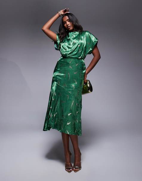 Closet London Dress a-line asymmetric dress in green - view 1