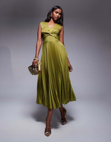 Closet London Dress closet london pleated twist dress in olive - view 1