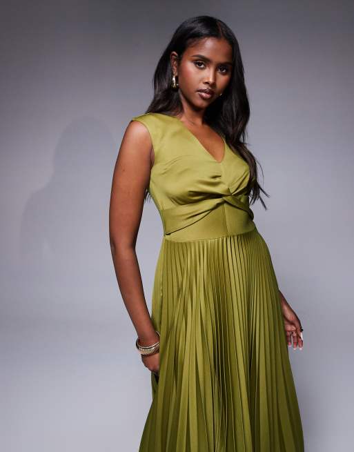 Closet London Dress closet london pleated twist dress in olive ASOS