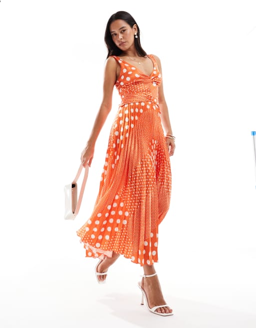 Closet London Dress orange jacquard pleated midi dress in orange
