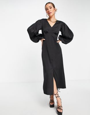 Closet London empire waist volume sleeve midi dress in black