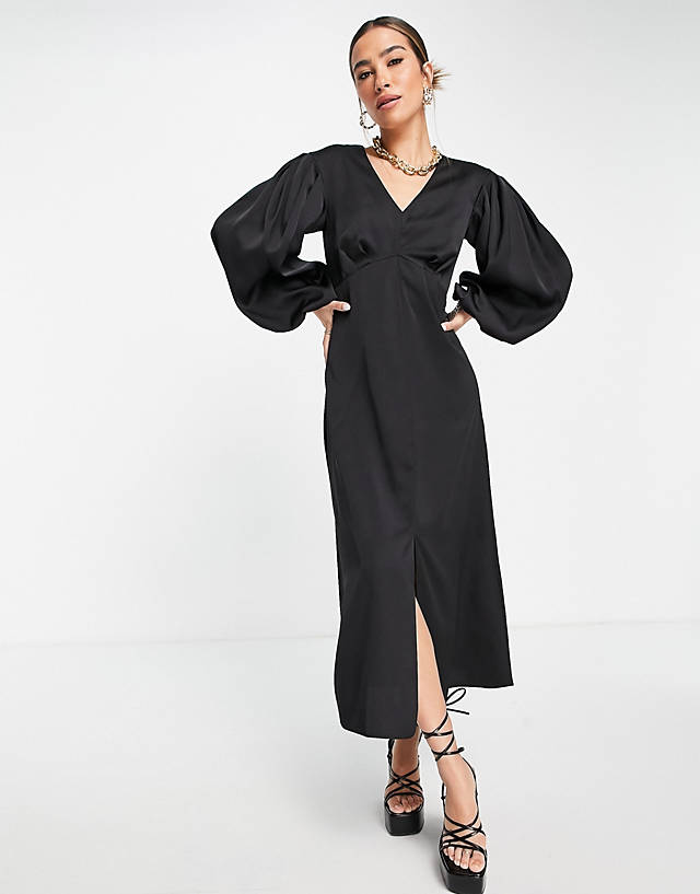 Closet London - empire waist volume sleeve midi dress in black
