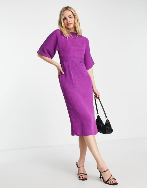 Closet London – Fioletowa, prążkowana sukienka ołówkowa midi