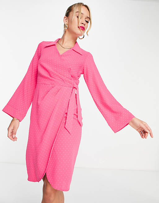 Closet London fluted sleeve wrap mini dress in pink | ASOS