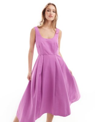 Closet London Full Skirt Midi Dress In Violet-purple