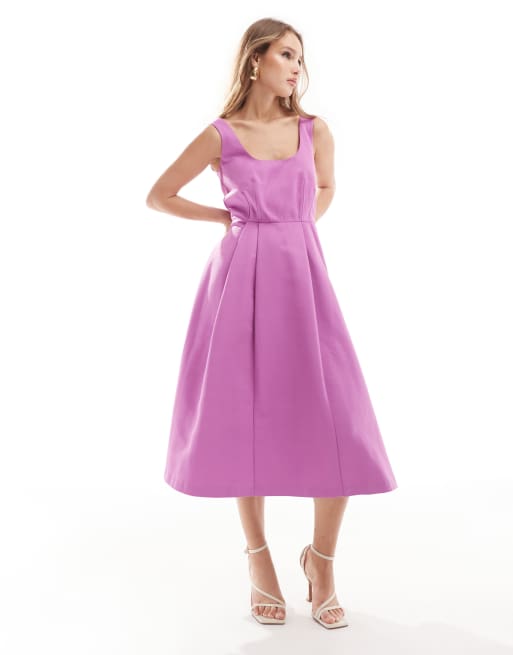 ★as''on★LONDON CHECK MIDI SKIRT / PURPLE正規品/韓国送料込 Closet London Full skirt midi dress in violet | ASOS