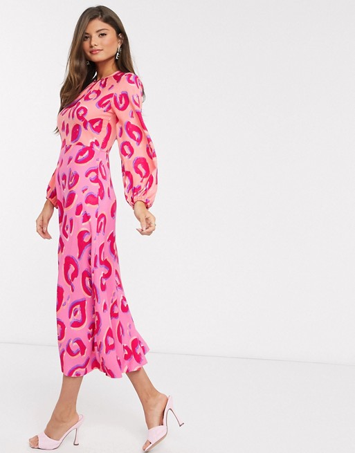 Closet London gathered midaxi dress in contrast leopard