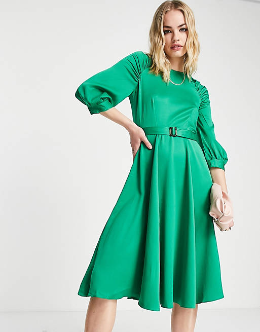 Closet London gathered midi dress in green | ASOS