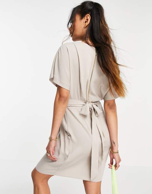 Closet London gathered tulip mini dress in taupe