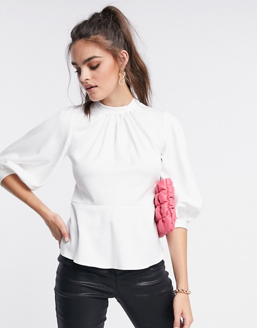 Closet London gathered volume sleeve top in ivory