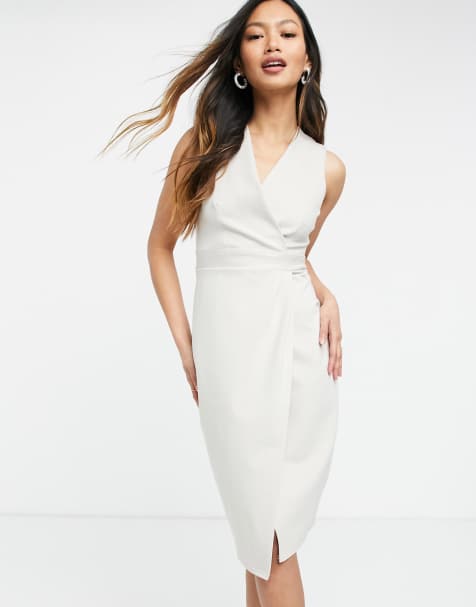 Closet London gathered wrap midi dress in stone - view 1
