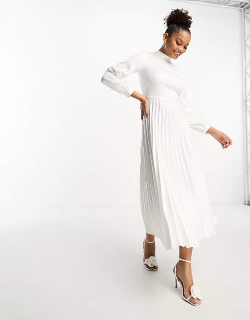 Closet London - Geplooide midaxi jurk met lange mouwen in ivoorwit