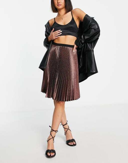 Closet London - Geplooide midi-rok in metallic rosé-goud