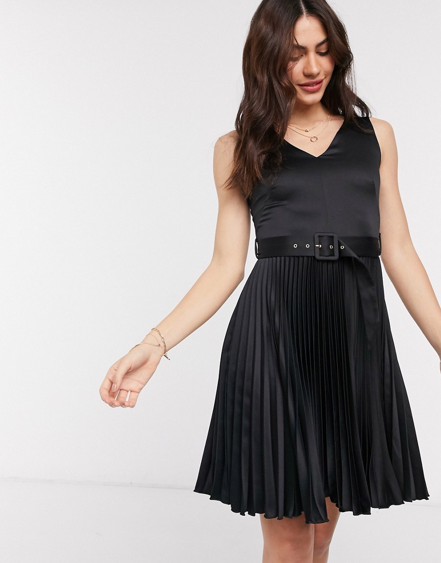 Closet London - Geplooide mini-jurk met riem in zwart
