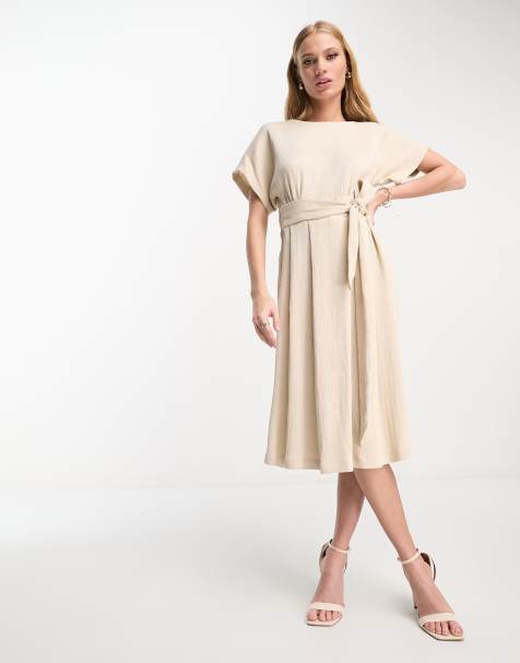 Closet London - Geribbelde midi jurk in stone - view 1
