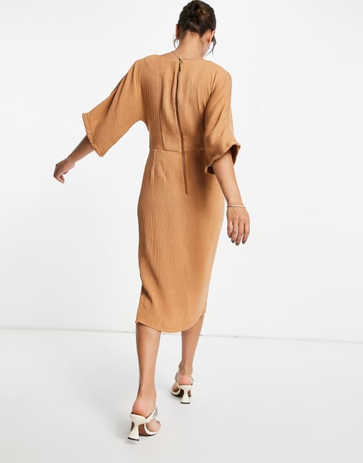 Closet London – Geripptes Bleistiftkleid mit Midilänge in Camel, 2 von 4
