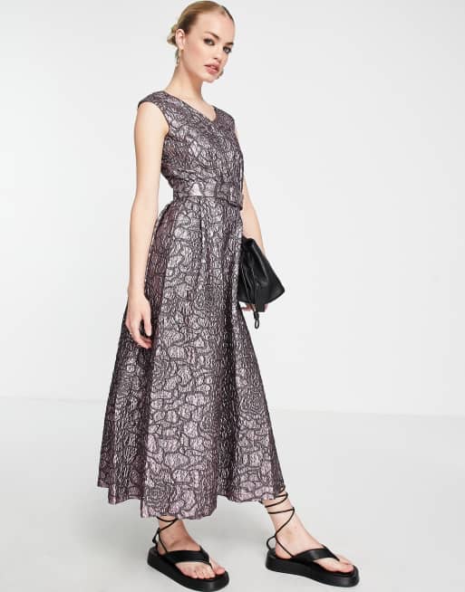 Closet London - Gold - Lyslilla high low-midikjole i metallisk jaquard