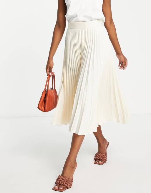 Closet London - Gonna midi a pieghe color crema