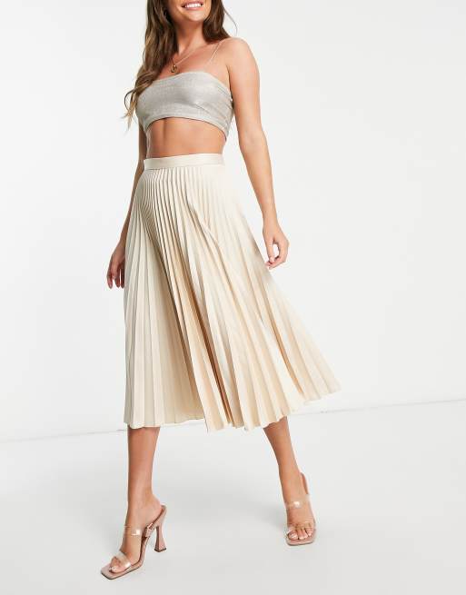 Closet London - Gonna midi a pieghe color talpa