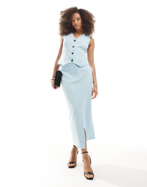 Closet London - Gonna midi celeste in coordinato