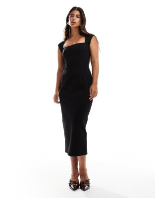 Closet London - Hautenges Midaxikleid in Schwarz mit eckigem Ausschnitt