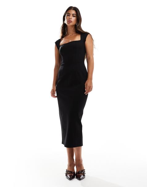 Closet London – Hautenges Midaxikleid in Schwarz mit eckigem Ausschnitt - view 1