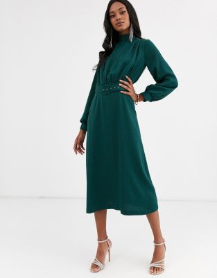 forest green fit and flare dress