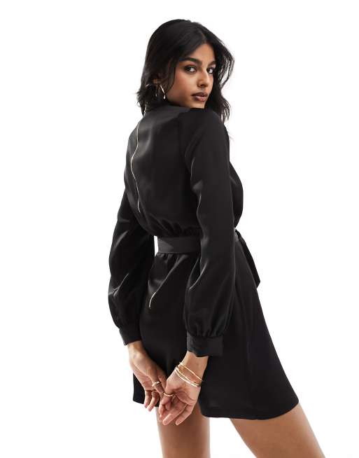 Closet London high neck belted mini dress in black, 3 of 4