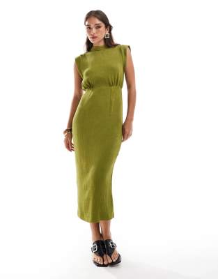 Closet London High Neck Midaxi Dress In Olive-green