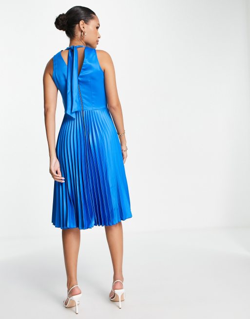 Closet London high neck pleated midi dress in cobalt