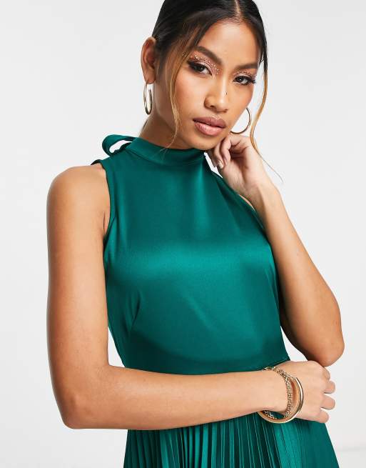 Closet London Emerald Green Pleated A- Line Dress