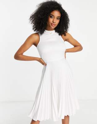 Closet London High Neck Pleated Midi Dress In Ivory white ModeSens