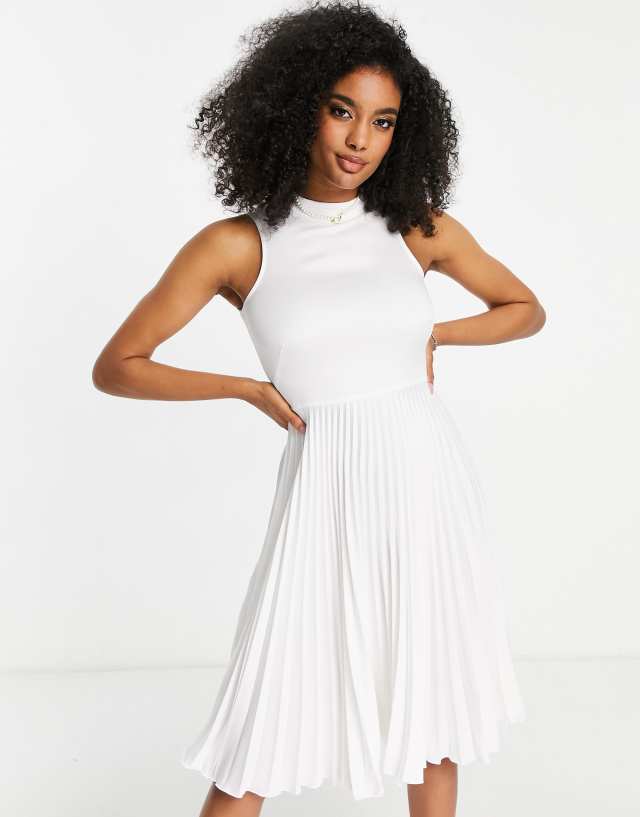 Closet London high neck pleated midi dress in ivory