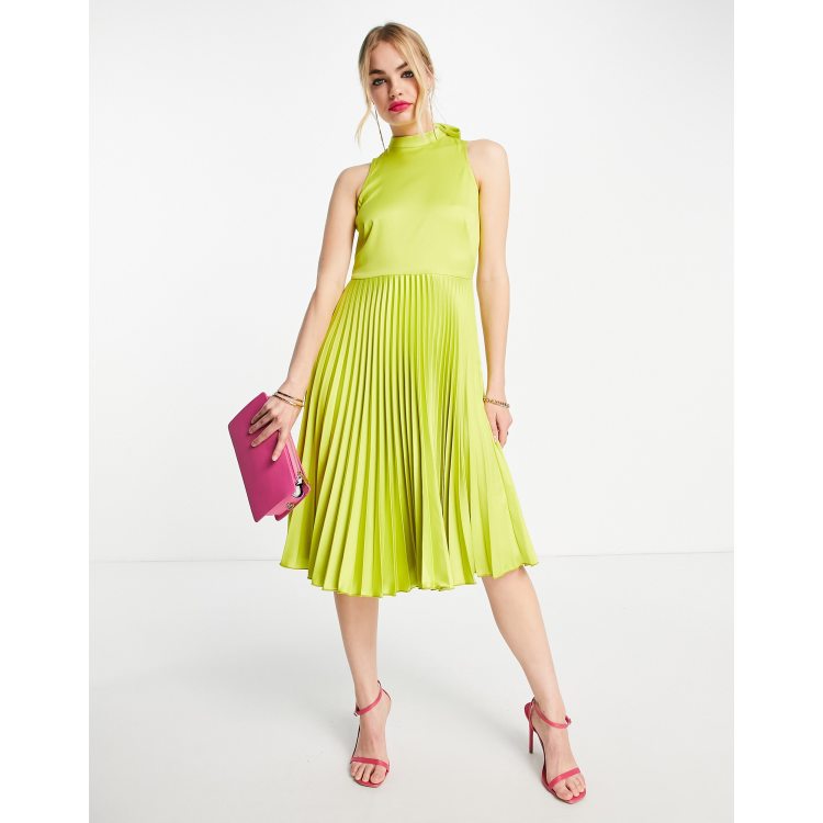 Closet London high neck pleated midi dress in lime