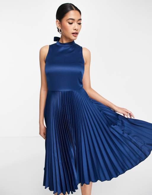 Navy dress with pleated hot sale skirt