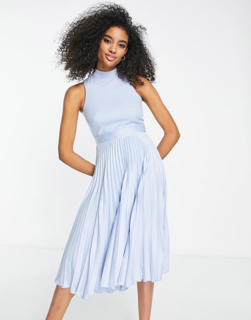 Closet London high neck pleated midi dress in powder blue | ASOS