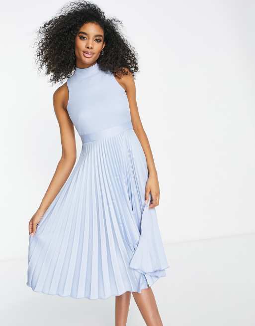 Blue pleated hotsell midi dress