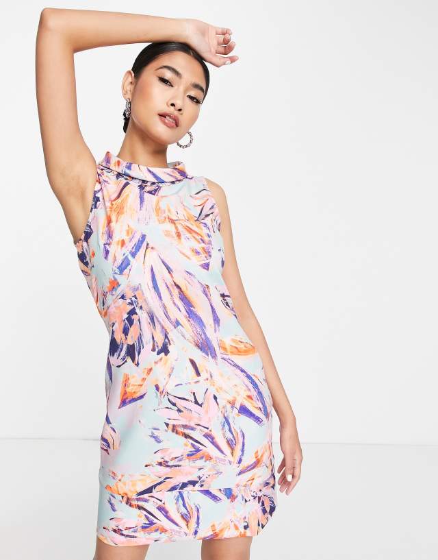 Closet London high neck shift mini dress in abstract print