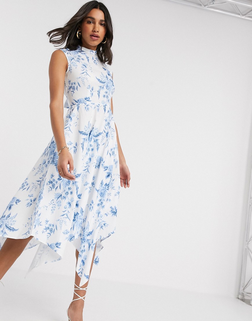 Closet London - Hoogsluitende midi-jurk met bloemenprint-Wit