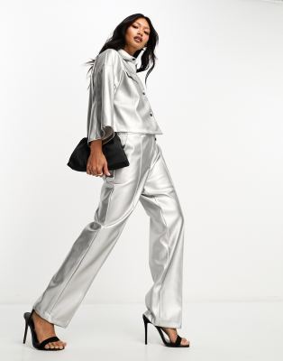 Closet London - Hose in Metallic-Silber, Kombiteil