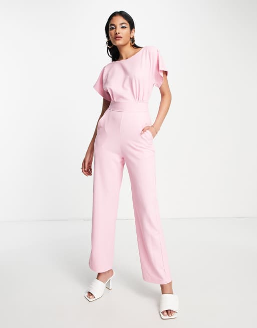 Closet London - Jumpsuit met kapmouwen en gestrikte achterkant in beigeroze