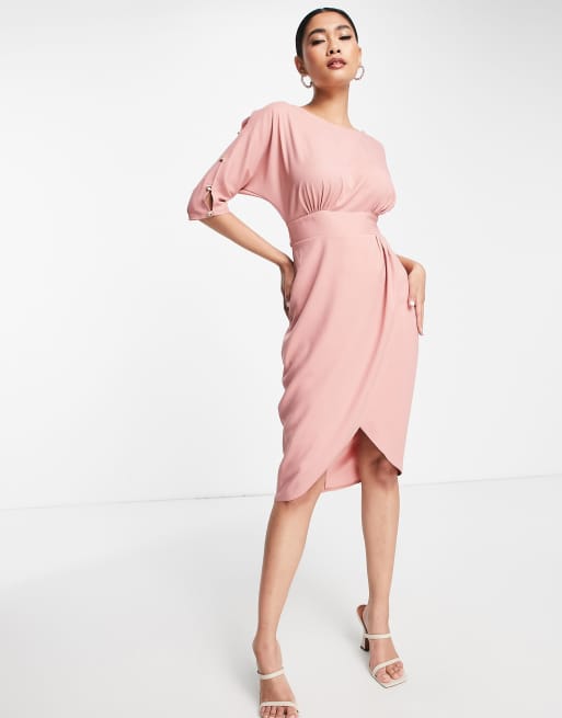 Closet London - Jurk in kimonostijl met knoopmouwen in roze