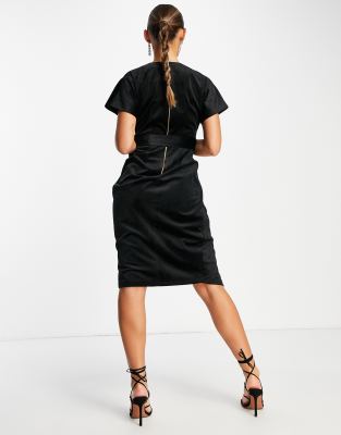 asos velvet plunge kimono midi dress with tie waist Closet London kimono sleeve velvet midi dress with wrap tie in black