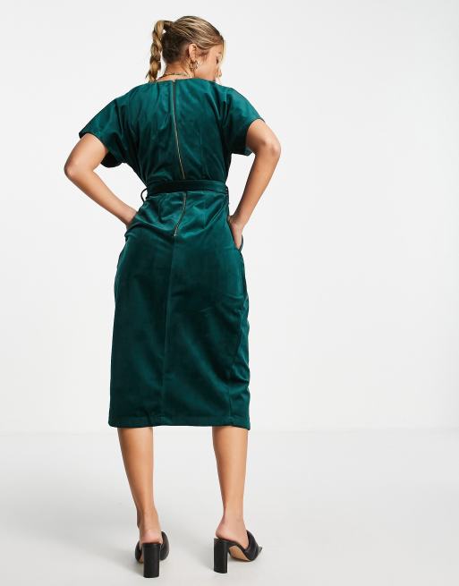 green emerald velvet dress Katelyn Velvet Maxi Wrap Dress