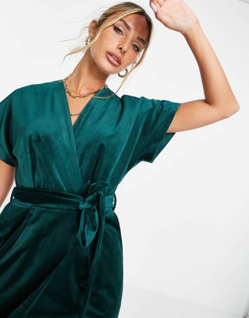 Green velvet wrap dress hotsell