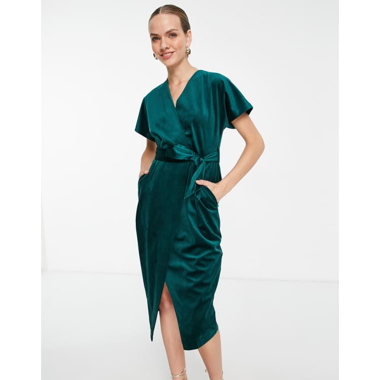 Emerald velvet wrap clearance dress