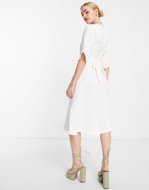 Closet London kimono sleeve wrap front midi dress in stone, 4 of 4